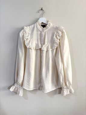 Who What Wear Blouse Women XS Cream Ruffle Prairie Cottagecore Y2K Chic Romantic